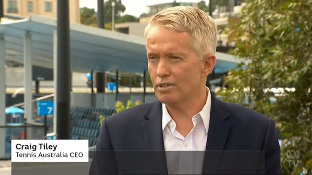  @TennisAustralia CEO Craig Tiley nails the sports administrator look. Do we think his hair colour has had some chemical assistance, fashionistas?  #GenderBalancingClothingCommentary  #ABCcanberra