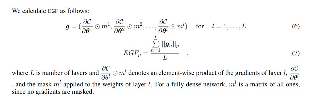 2. Secondly, we also propose a new, normalized, layerwise measure of gradient flow, Effective Gradient Flow (EGF). EGF is normalized by the number of active weights and distributed evenly across all the layers. We show EGF correlates better, than other GF measures, to ...