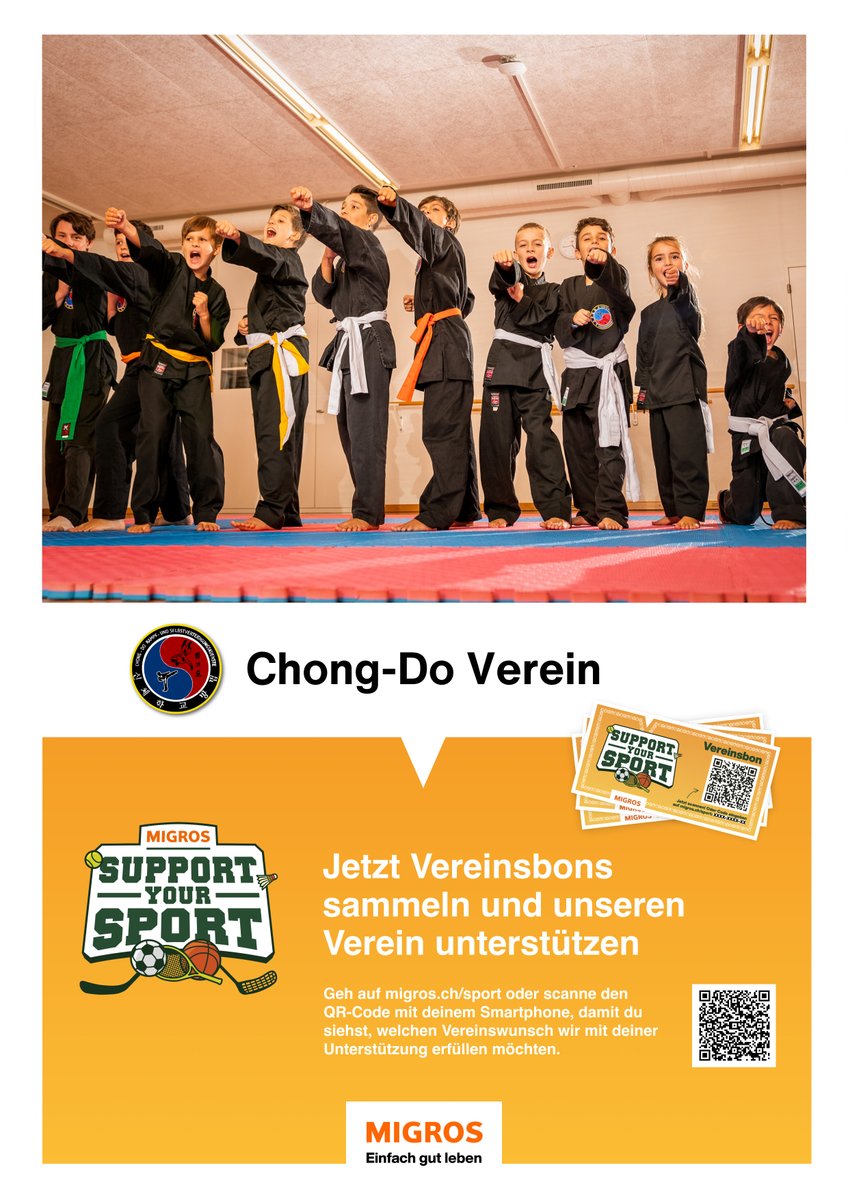 Herzlichen Dank von unsere Vereinsmitglieder, vorallem von den kleinsten.
Jetzt euren Vereinsbons uns zu teilen unter
supportyoursport.migros.ch/.../chong-do-v…...
Weitere Infos über unser Verein, findet ihr auf unserer Webseite
chong-do.ch
