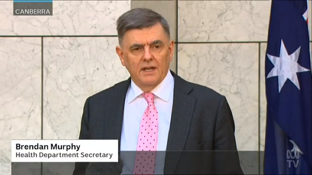 It takes a certain amount of courage for a bloke to wear a pink tie. Dr Brendan Murphy should be less brave, if today's effort is any guide. He'd probably look slimmer with his suit jacket buttoned, too. What's your BMI, doc?  #GenderBalancingClothingCommentary  #ABCcanberra