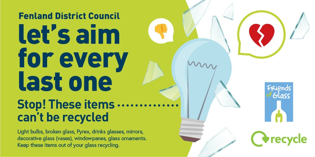 FenlandCouncil's tweet photo. Not all glass can be recycled in your blue bin!
Light bulbs, windows, mirrors and ovenware need specialist recycling facilities, but they can be recycled at local household recycling centres β»οΈ
To learn more, visit: https://t.co/BAKuG2T6cC
#GettingItSorted #FenlandRecycles https://t.co/DvwzWEs4CR