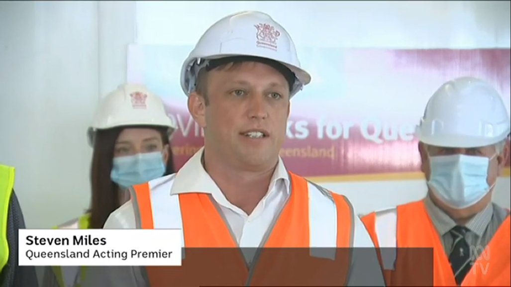 Queensland's acting premier  @StevenJMiles looks like he's no stranger to a hard hat and hi vis, but it hides his best asset: his lovely hair. Did nobody think to tidy up your shirt collar? That's just bad staff work.  #GenderBalancingClothingCommentary  #ABCcanberra