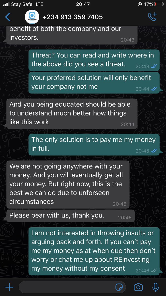Your money will be reinvested for you with or without your consent. In his words “that’s the best we can offer” in this circumstance. Communication is the heart of any company, you take it away and what you have is a dead company. Define Rude... #quintinvestmentpayyourinvestors