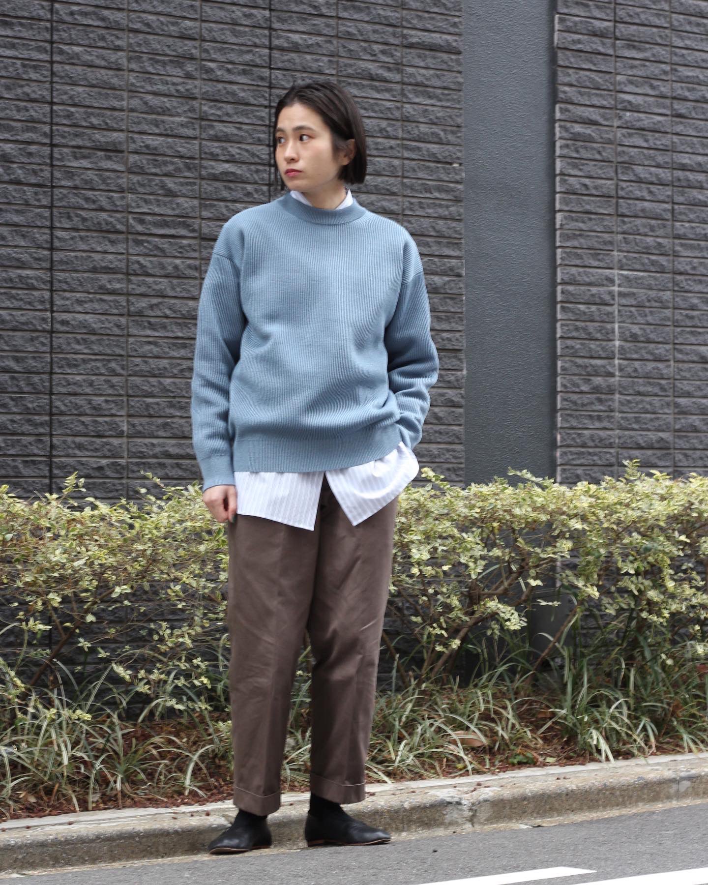 AURALEE FLAT YARN RIB KNIT P/O - Blue