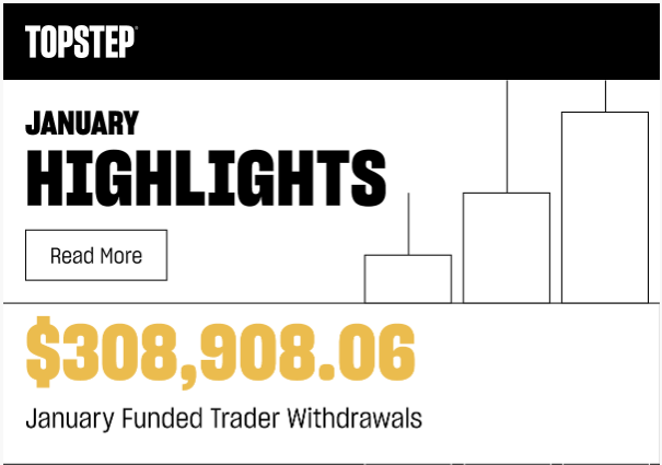 JayRudman's tweet photo. More than $300K in funded trader withdrawals; 679 accounts funded; ~55 traders making their first $5K in their Funded Account... seems like a very successful January at @Topstep #daytrading https://t.co/OzXcLBeYYF