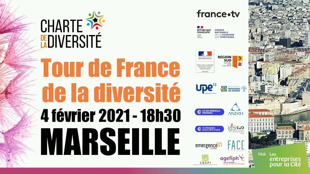 ElisabethFuchs_'s tweet photo. Rdv ce soir à 18h30 pour le tour de France de la #diversité à Marseille 
Un événement 100 % digital

Pas encore inscrit ?
>> https://t.co/CL2iQL4VBo

#diversité #signeragir @CharteDiversite https://t.co/vXw0uX6NwD