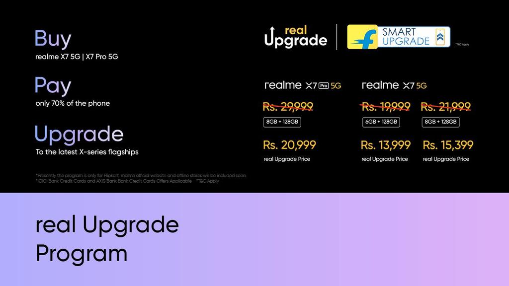 #XperienceTheFuture with @realmemobiles   

#realmeX7Pro 
with #realUpgrade plan priced at Rs. 20,999/-

#realmeX7 
6GB+128GB with #realUpgrade plan priced at Rs. 13,999/-

#realmeX7
 8GB+128GB with #realUpgrade plan is priced at Rs. 15,399