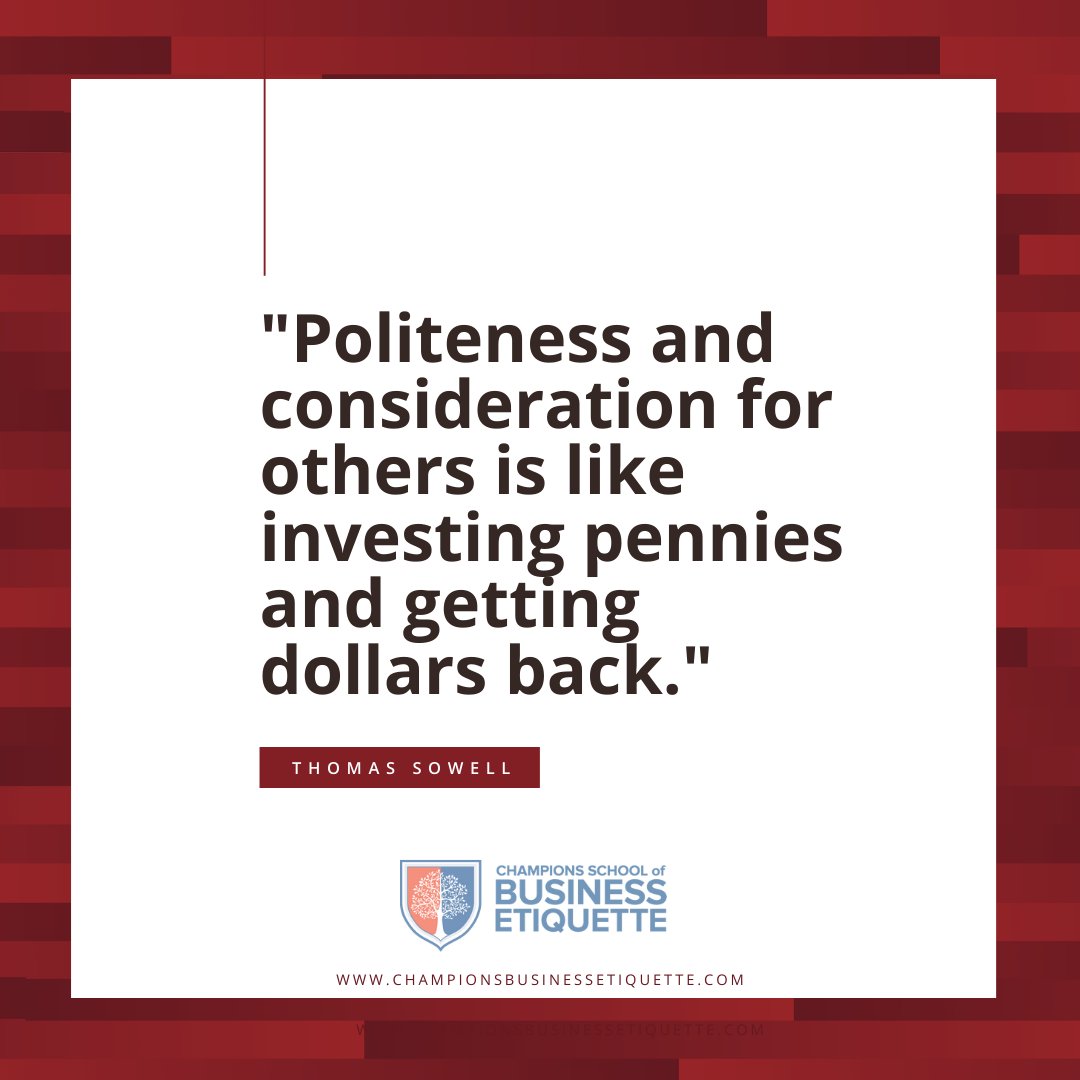 Etiquette_Class's tweet image. An investment in business etiquette is an investment in yourself.

Our two-day "Success Through Business Etiquette Course" will pay itself forward ten-fold! Learn how, here: bit.ly/36ElvQ6