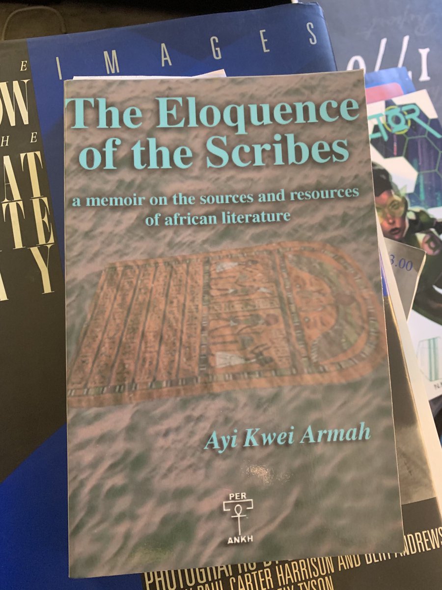 #BlackHistoryMonth Day 4, Book 4: Ayi Kwei Armah’s “The Eloquence of the Scribes.” Interpreting African world memory through racial lenses born in the “modern” world system is suicidal. Give Armah a read and, as Whitney might say, “stop fighting yourself.” stores.bbkwan.com
