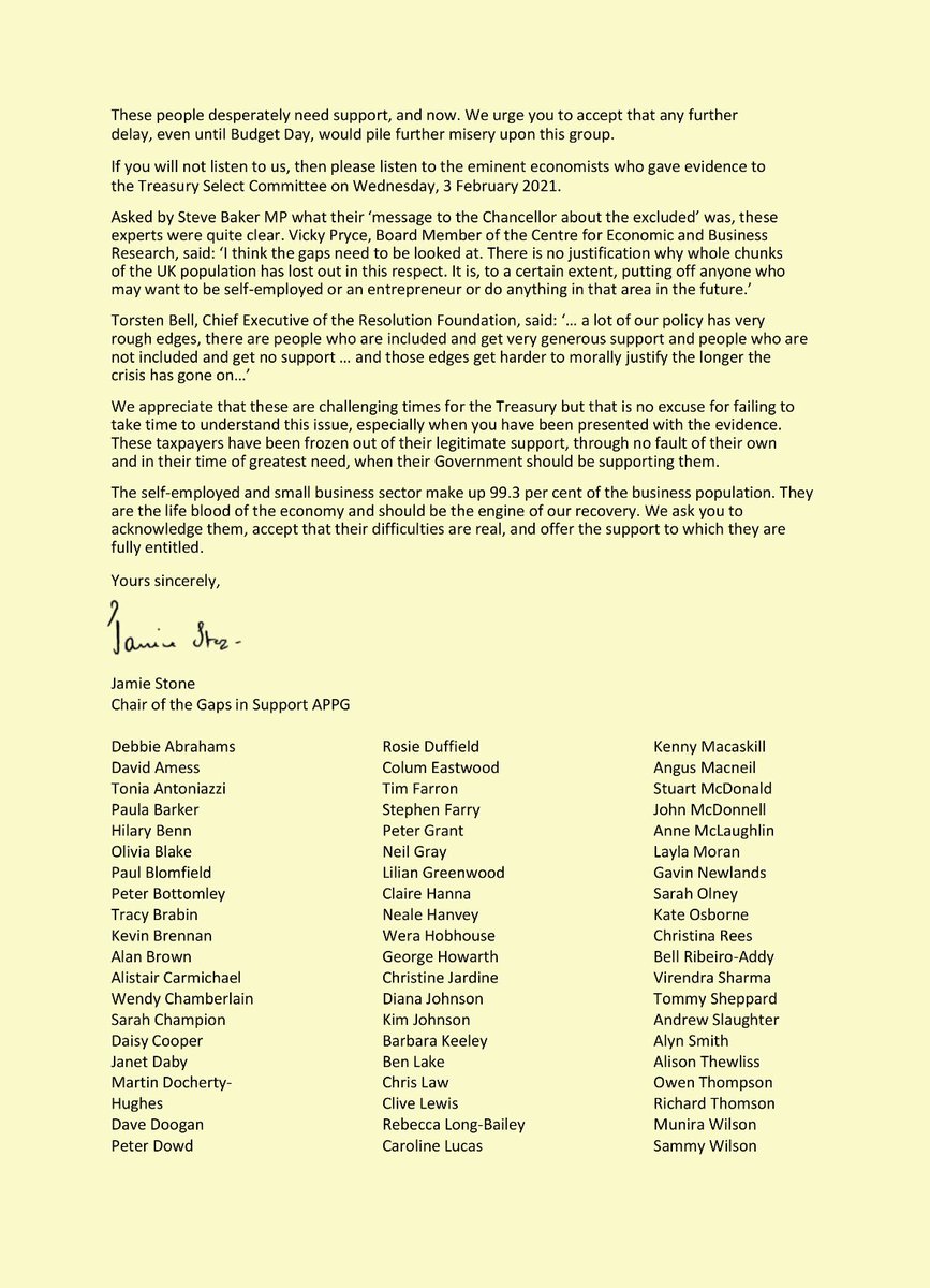 3 m people have fallen between the cracks of the government’s worker support schemes. The Chancellor needs to stop denying that the 3m exist & start fixing the many gaps in support. I’ve joined MPs led by @Jamie4North to take him to task #excludeduk #ForgottenLtd @APPGGapsSupport