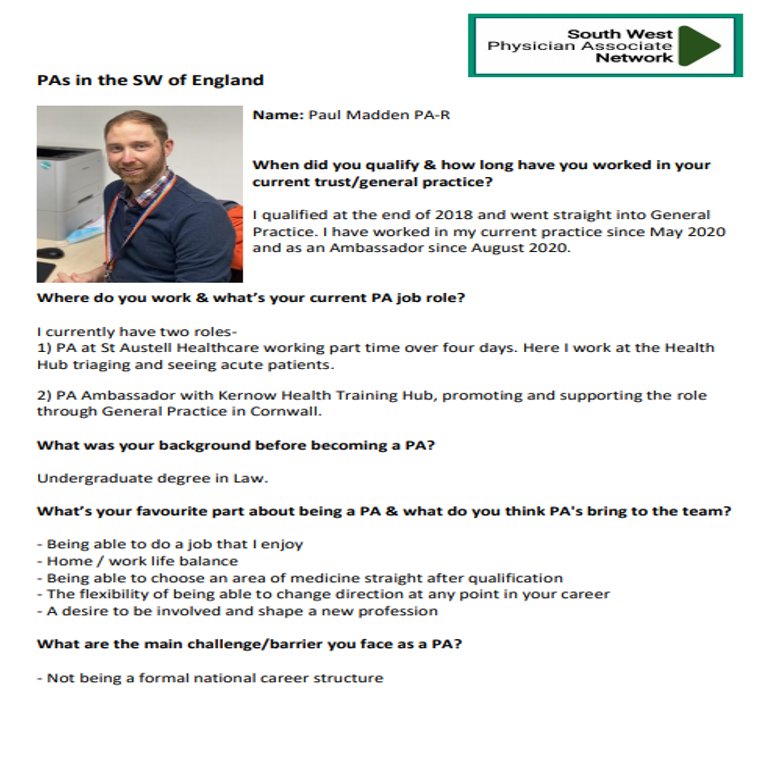 SWPAN (@swpanpas) on Twitter photo 🌟Meet our PAs in the SW of England👏
This week meet Paul, another of our HEE PA Ambassadors for the SW & a primary care PA
<a href="/KernowHealthCIC/">Kernow Health CIC</a> #PAsinprimarycare
Plenty more PAs in the SW to meet each week & on our SWPAN website 🌟Meet our PAs in the SW of England👏
This week meet Paul, another of our HEE PA Ambassadors for the SW & a primary care PA
<a href="/KernowHealthCIC/">Kernow Health CIC</a> #PAsinprimarycare
Plenty more PAs in the SW to meet each week & on our SWPAN website