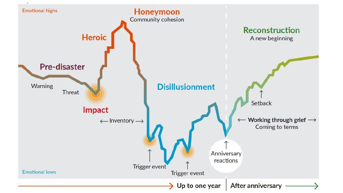 Recovery from the pandemic won't be linear. 

The <a href="/TheKingsFund/">The King's Fund</a> team have been studying disaster recovery around the world, and what we can learn for #COVID19 recovery. This diagram illustrates the likely ups and downs we are going to experience. 

features.kingsfund.org.uk/2021/02/covid-…