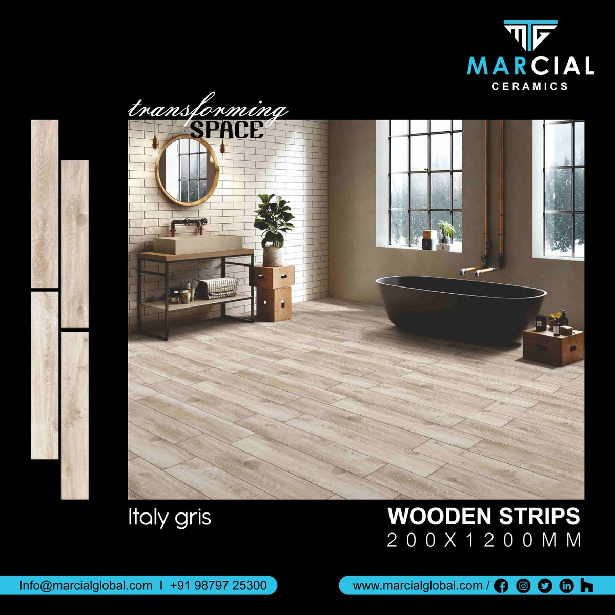 Wood look porcelain tiles, in 200x1200mm size is perfect for your living area. Check out more at marcialglobal.com
#porcelaintiles
#tiles
#woodlooktiles
#ceramictiles
#interiordesign
#livingarea
#homedecor
#manufacturer
#exporter
#madeinindia
#marcialglobal