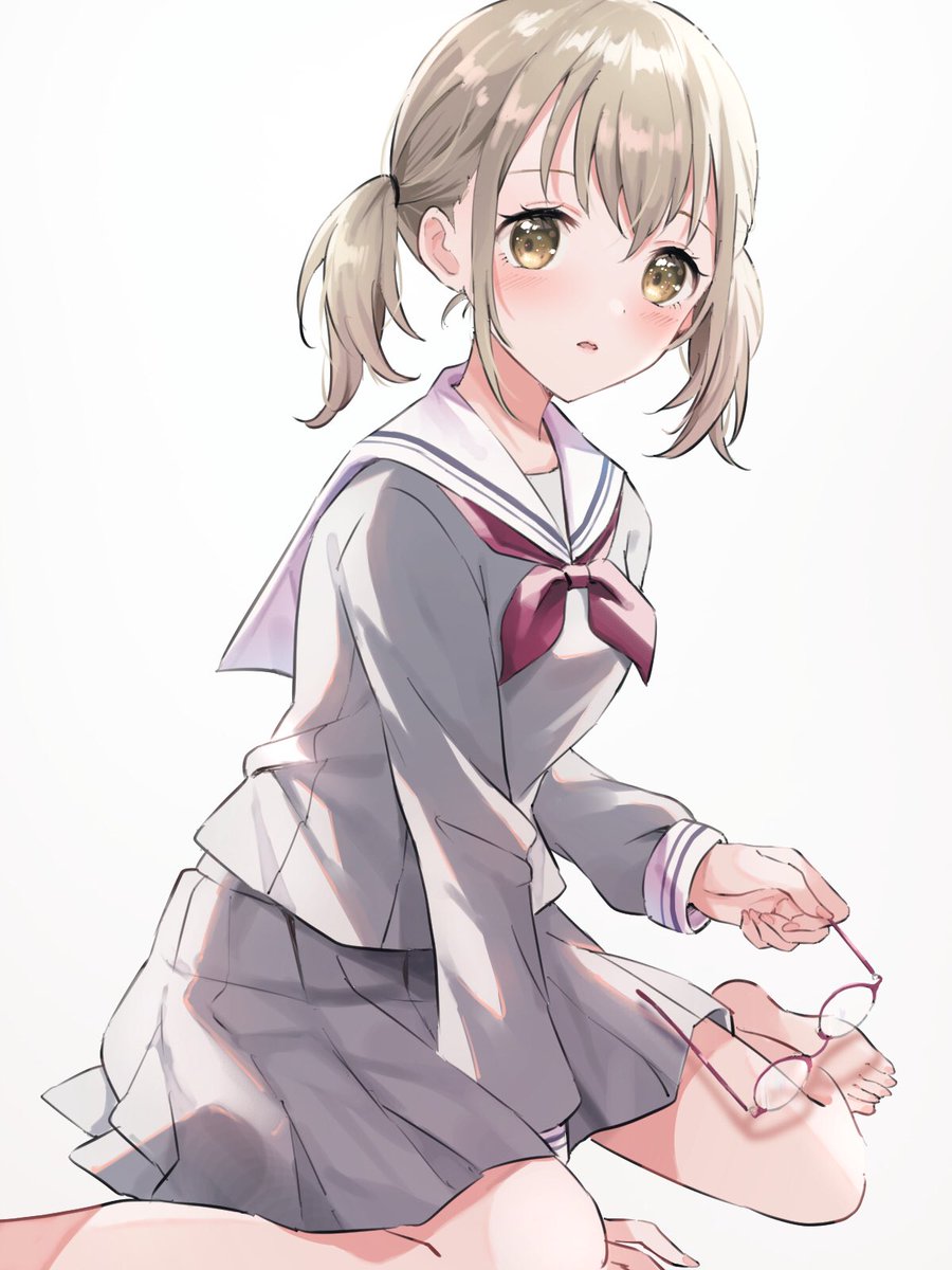 1girl solo school uniform twintails white background simple background looking at viewer  illustration images