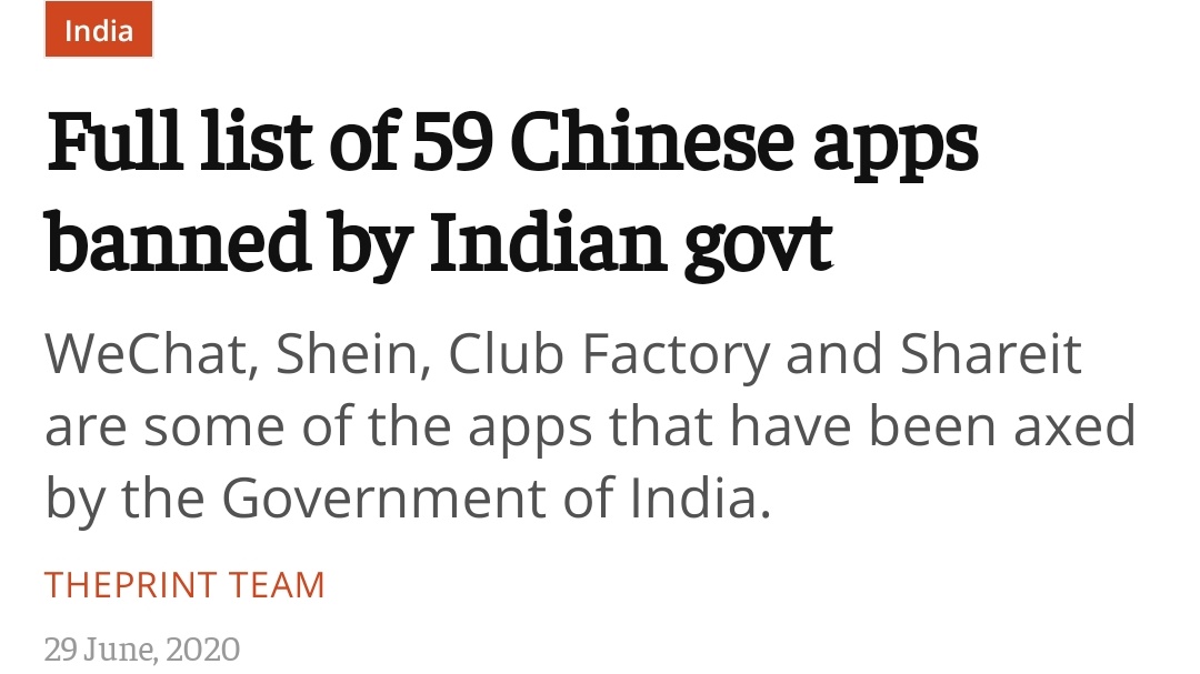 29 Jun 2020In retaliation to the Galwan Valley clashes that happened on 15 Jun, India banned 59 Chinese Apps. China didn't anticipate that India would be taking actions on economic front too, therefore it came as a shock and also an indication that more action was on the cards.
