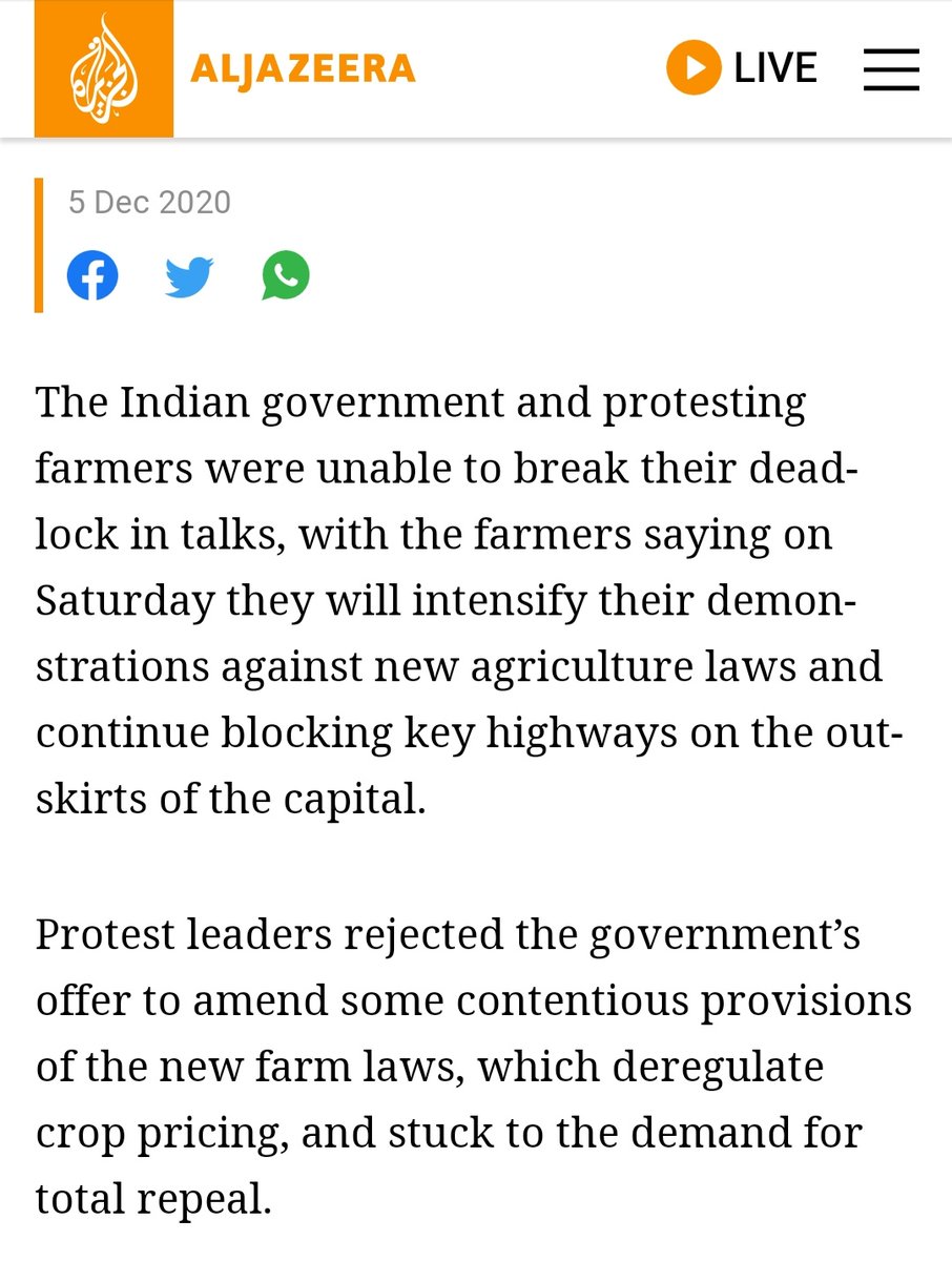04 Dec 2020Govt offered to make a law around MSP and also offered to tone down the provisions related to Stubble burning, and make a few other changes related to how the tribunal will function but now the associations said that they want nothing less than the laws being scraped