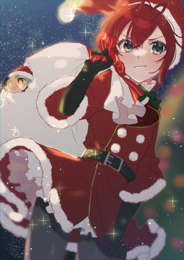 1girl solo red hair santa hat hat looking at viewer blush  illustration images