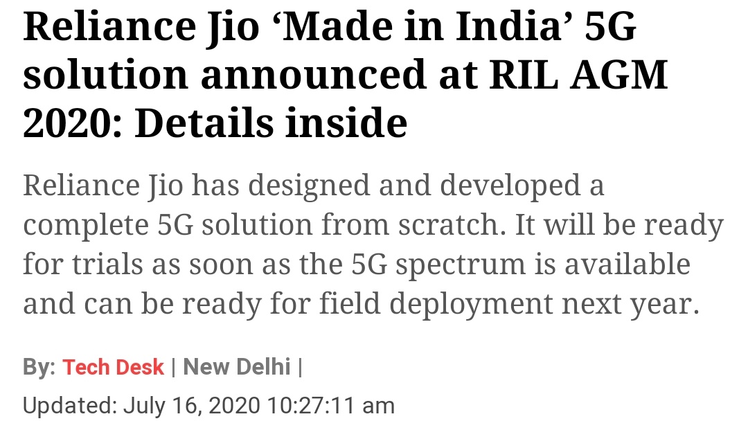 14 Jun 2020Another significant thing that happened on the same day was that Mukesh Ambani announced the arrival of Made in India Jio 5G solutions. This clearly rattled China as this meant they lost all Big 5G markets like India, US, UK and expected more to go in future with Jio