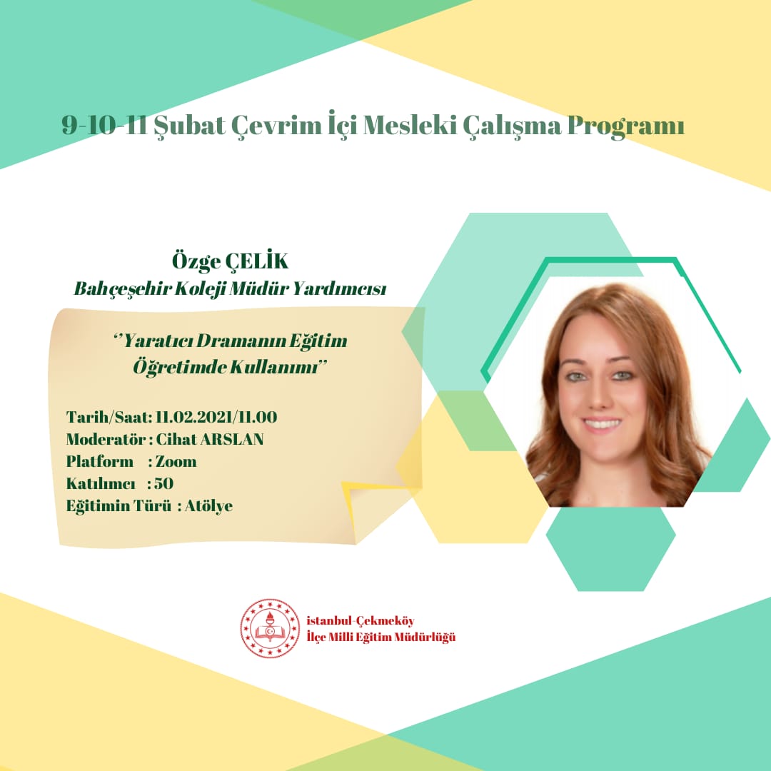 11 Şubat Perşembe günü <a href="/CekmekoyMEM/">Çekmeköy İlçe Millî Eğitim Müdürlüğü</a> çevrimiçi mesleki çalışma programında <a href="/bkcekmekoy/">BK Çekmeköy Kampüsü</a> Müdür Yardımcımız <a href="/ozgesonmez3/">ÖZGE ÇELİK</a> öğretmenlerimizle olacak!