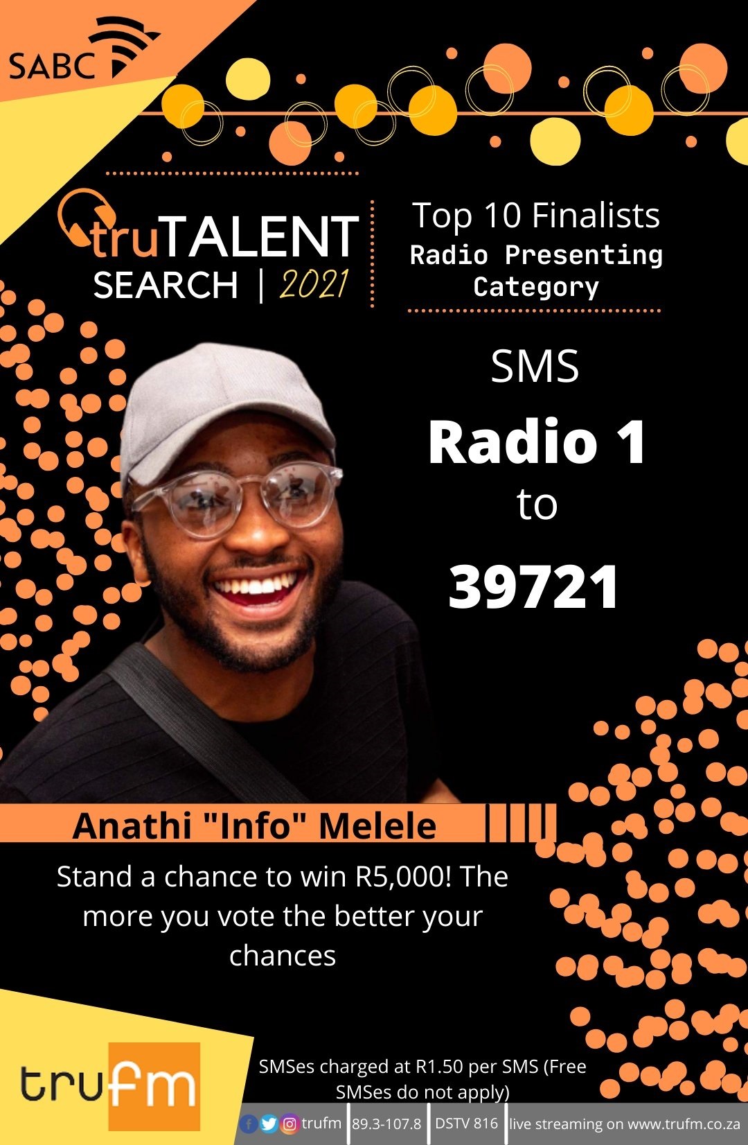 Mandela University on X: "Let's support Madibaz Radio presenter, Anathi  Melele, who has made it to the voting stages of the 2021 Tru Talent Search  hosted by Tru FM. SMS Radio 1
