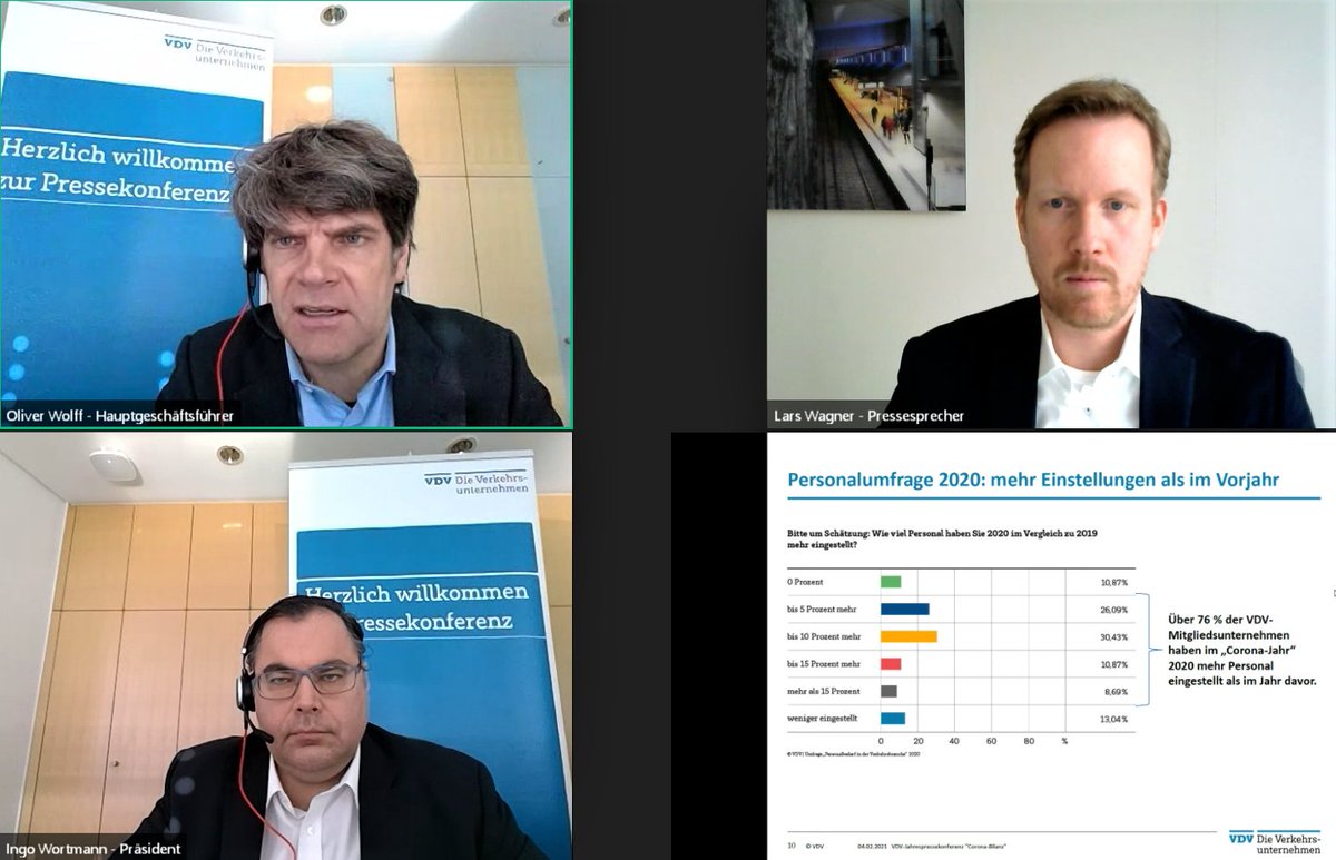 Gerade geht die Jahrespressekonferenz des <a href="/VDV_Verband/">VDV</a> zu Ende. Präsident Ingo Wortmann sagt: "Nach Corona werden wir wieder verstärkt über Rezepte gegen den Klimawandel diskutieren. Und da ist der ÖPNV Teil der Lösung!" - Zur Presseinfo: vdv.de/presse.aspx?id…
<a href="/wagner_vdv/">Lars Wagner</a>
