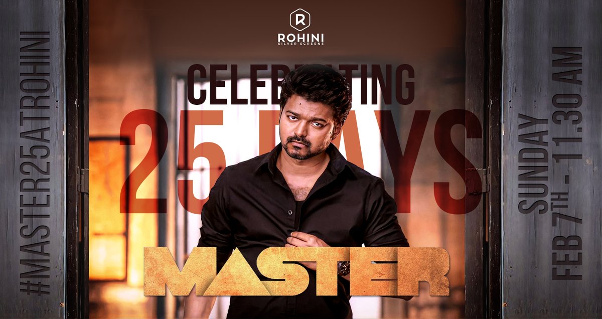 RohiniSilverScr's tweet image. Get ready for massive 25th day celebration of #BlockbusterMaster on Sunday 7th Feb by 11.30 AM at #FansFortRohini

Book your tickets now --&amp;gt; bookings.rohinisilverscreens.com/movies

#Master #Master25atRohini @actorvijay @Dir_Lokesh @anirudhofficial @MalavikaM_ @VijaySethuOffl