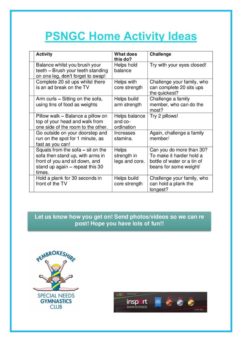 We are making some resources, our first one is ‘PSNGC Home Activity Ideas’ These are super fun to do around the house and also gets some exercise in! 🙌🏻💪🏻 You can print these off and put it up in the house, every time you walk past it, do one activity or even more!