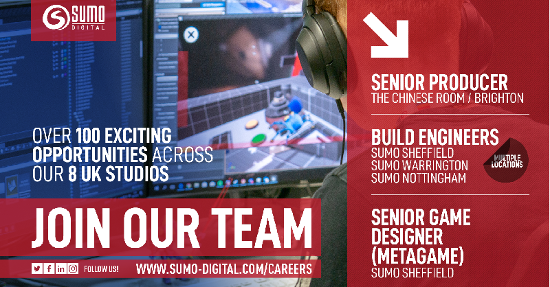 SumoDigitalLtd's tweet photo. Calling all job seekers! ๐ข
There has never been a better time to join our talented teams - there are over 100 opportunities across 8 of our incredible UK studios alone! ๐คฉ
Check them out here: https://t.co/AcfwkxB4Qy
#GameJobs #SumoJobs https://t.co/hChzm7D0NT