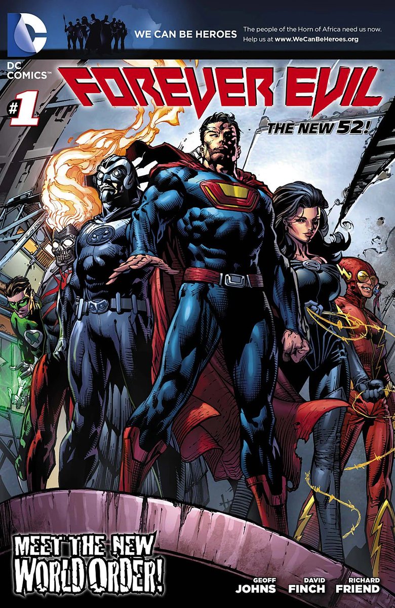 Antara contoh peristiwa besar yang menjadikan watak-watak DC buat crossover ialah;1. Forever Evil2. Trinity War3. Future's End4. ConvergenceBertambah menarik, peristiwa besar merupakan crossover untuk setiap organisasi dan watak DC. Boleh dikatakan sebagai mega-crossover.