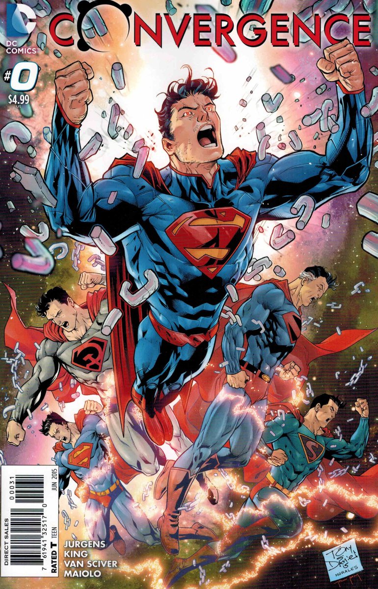 Antara contoh peristiwa besar yang menjadikan watak-watak DC buat crossover ialah;1. Forever Evil2. Trinity War3. Future's End4. ConvergenceBertambah menarik, peristiwa besar merupakan crossover untuk setiap organisasi dan watak DC. Boleh dikatakan sebagai mega-crossover.