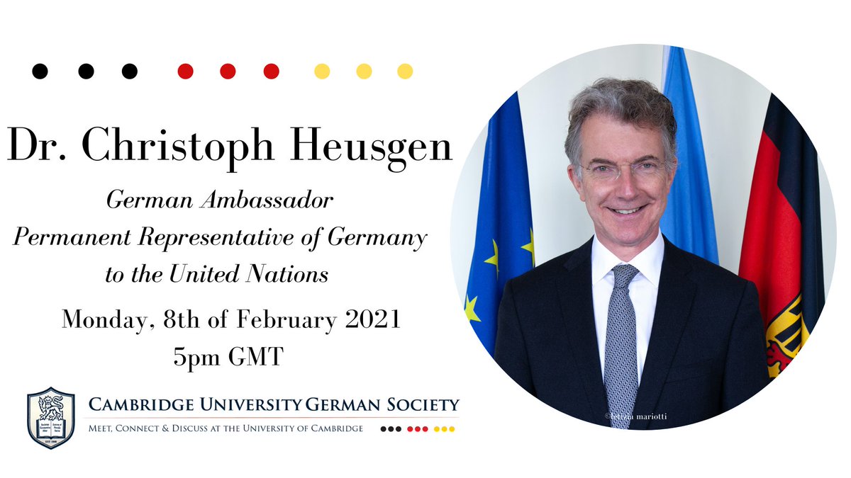 We are thrilled to host a speaker event with the Permanent Representative of Germany to the United Nations Dr. Christoph Heusgen. He currently represents Germany in the United Nations Security Council. 

The event will be in English. 

Register here: docs.google.com/forms/d/1Ojrti…