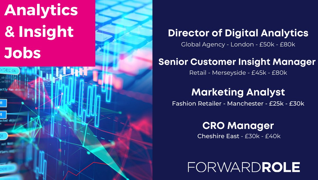 ForwardRole's tweet photo. Latest #Analytics & Insight Roles ๐
For more info about any of these opportunities and to view all of our latest jobs - CLICK HERE: https://t.co/RxQ8Hq9yLZ
#hiring #TalentForGrowth #HowWeRole #datascience #ThursdayMotivation https://t.co/kXXcwJPLhh