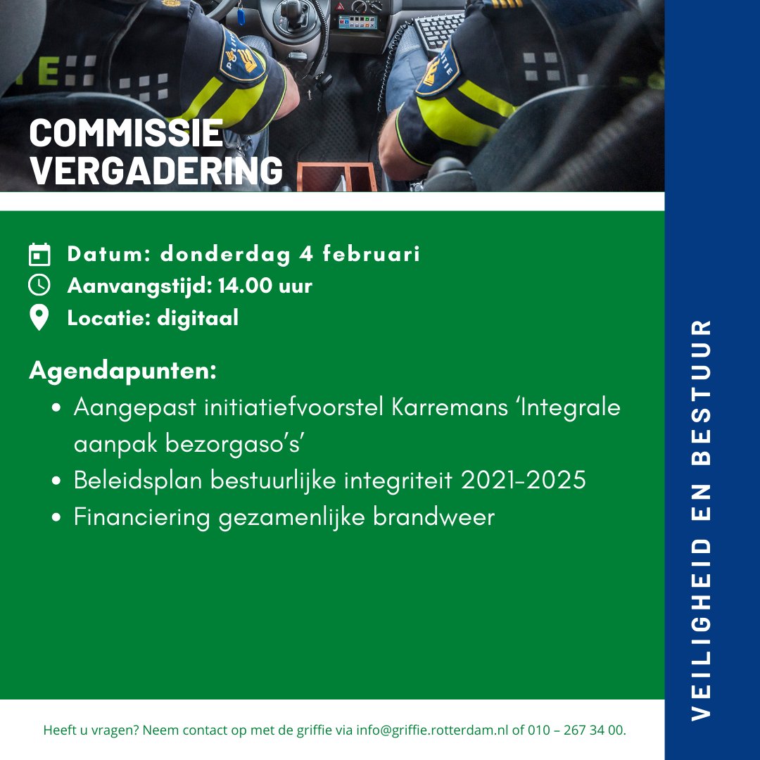 gemeenteraad010's tweet photo. 💻 Volg om 14.00 uur #raad010 digitale commissievergadering #Veiligheid en #Bestuur over o.a. Beleidsplan bestuurlijke integriteit 2021-2025 en Financiering gezamenlijke brandweer.

➡️ Volg live via: https://t.co/RCnXCtN0Xx https://t.co/dKTyOWfsmB