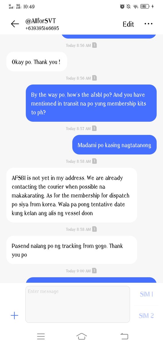 So dahil responsive si seller, i also asked her about the afsb1 orders as well as the other items like Carat Kit. Sight niyo na lang response ni ate Gh0rL..