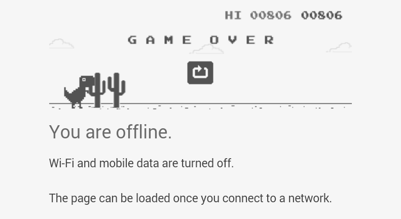 Play offline Chrome gameIf somehow your internet connection is gone play the Dinosaur game in your Chrome Browser without The internet. On Chrome’s error page, press the spacebar to start the T-Rex game.