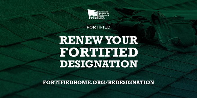 IBHS_org's tweet photo. Renewing your @FORTIFIEDHOME designation can be as easy as scheduling an inspection, so why wait any longer? Don't lose any discounts you currently receive, renew today at https://t.co/htDaaX1KcG. #MitigationMatters #BuildFORTIFIED https://t.co/TzSkhmSTa0