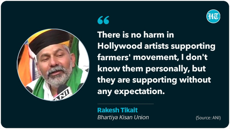 "There is no harm in Hollywood artists supporting farmers' movement," says Rakesh Tikait, Bharatiya Kisan Union

#FarmersProtest
