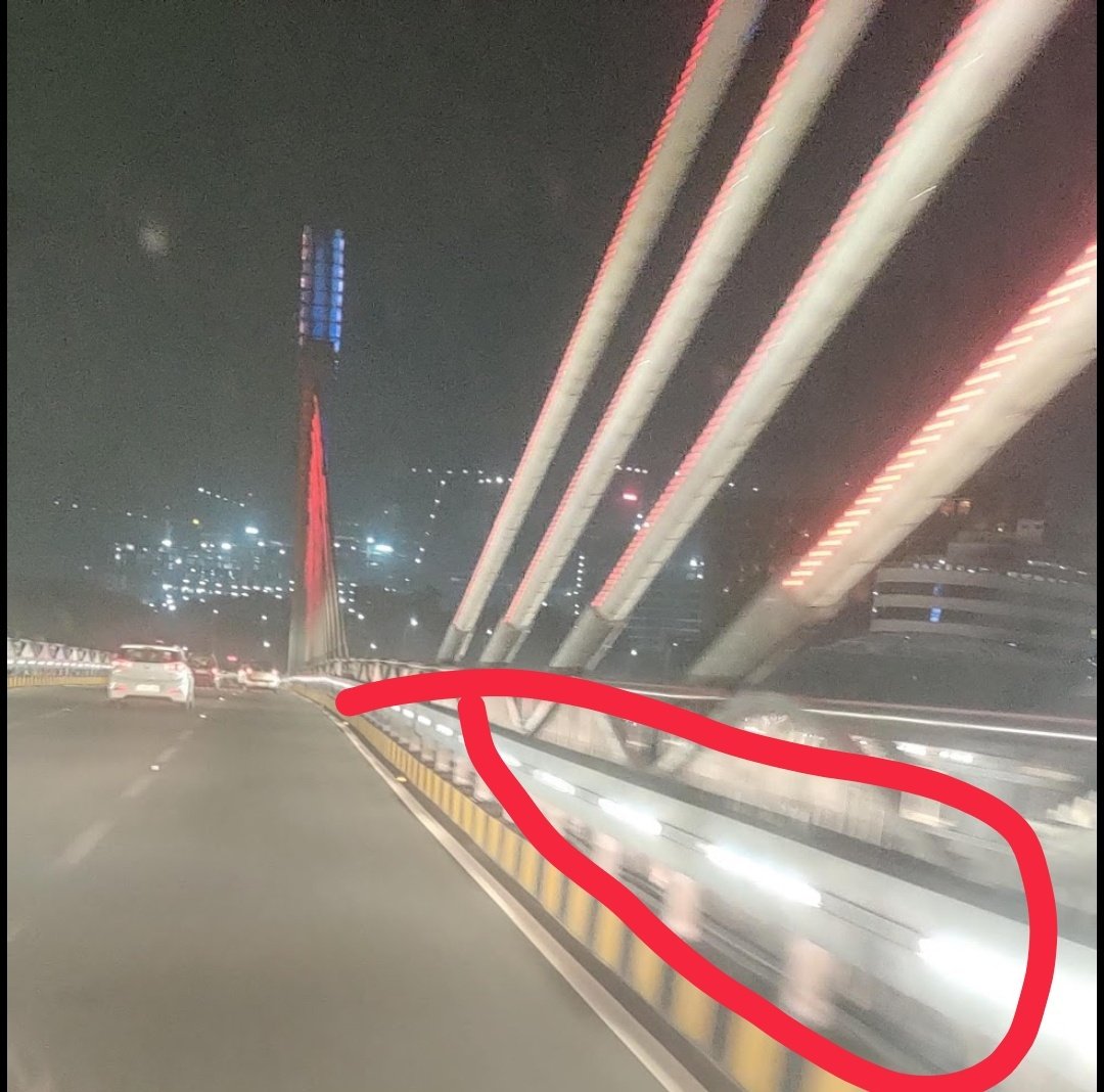 bagheerath's tweet photo. @Director_EVDM Just want to get to your notice that the led lights on the Durgam cheruvu cable bridge railing are hurting eyes of commuters. Please look into this. The ones highlighted in the picture below on the railing causing discomfort for commuters during night. https://t.co/wrtnrrvkZ2