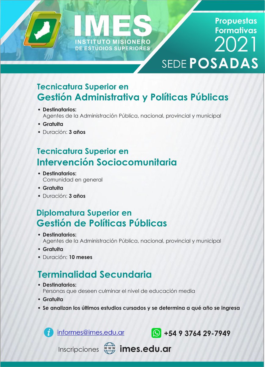 MisionesImes's tweet photo. 📣Retomamos el período de inscripciones para el cilo 2021. Ingresá a 🌐 https://t.co/HYTRJ83X5W y enterate de todas las propuestas formativas.
Inscripciones abiertas #SedePosadas https://t.co/CuIEAUzlih