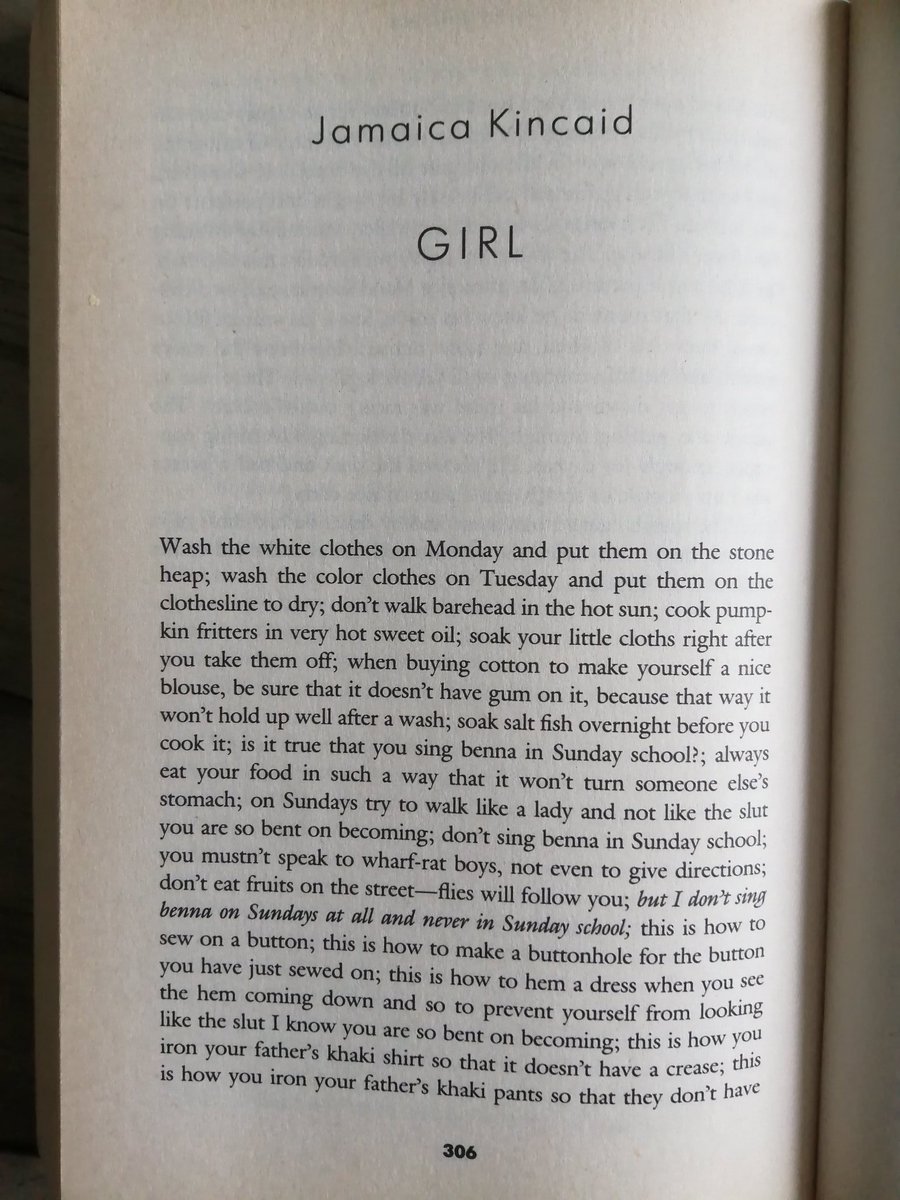 30. "Girl" by Jamaica Kincaid from THE VINTAGE BOOK OF AMERICAN SHORT STORIESAvailable online from  @NewYorker  https://www.newyorker.com/magazine/1978/06/26/girl