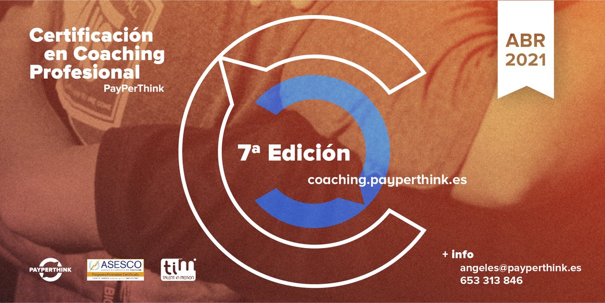 payperthink's tweet photo. 📌 Aún puedes inscribirte en la nueva edición de la Certificación en Coaching Profesional de TIM y PayPerThink, la formación certificada por ASESCO, Asociación Española de Coaching.
Más info: ➡️ https://t.co/ByRdTjhHRL
#payperthink #coaching #coachingcertificado #extremadura https://t.co/2LT38ZlCHM
