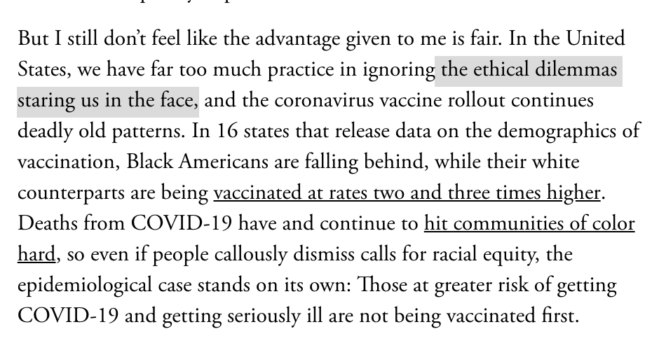... learning how this novel virus has exposed how the same populations keep getting harmed again & again.As  @gregggonsalves wrote, the ethical dilemmas are obvious—now, more than ever. Can we learn from SARS-CoV-2 to stop the root harm Black kids face?  https://www.theatlantic.com/ideas/archive/2021/02/vaccine-line-illogical/617881/