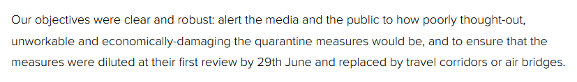 Their website proudly proclaims this as their most recent PR success: the Quash Quarantine campaign, which claims responsibility for the travel corridors and general lax restrictions on travel over the summer.  https://www.pc.agency/case-study/quash-quarantine/