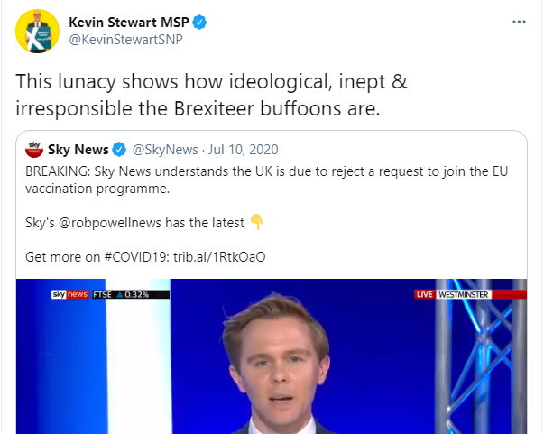 Another SNP minister who knows nothing And this is our favourite one. He said the UK decision was "lunacy" and "irresponsible". Who is the buffoon now  @KevinStewartSNP? 