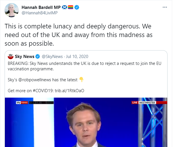 And it wasn't just SNP MSPs getting it wildly wrong, their MPs just had to join in too.Here's  @HannahB4LiviMP giving it the big I am. It was "lunacy." We needed to "get away from this madness".Scotland would have FEWER vaccines if the SNP got their way.