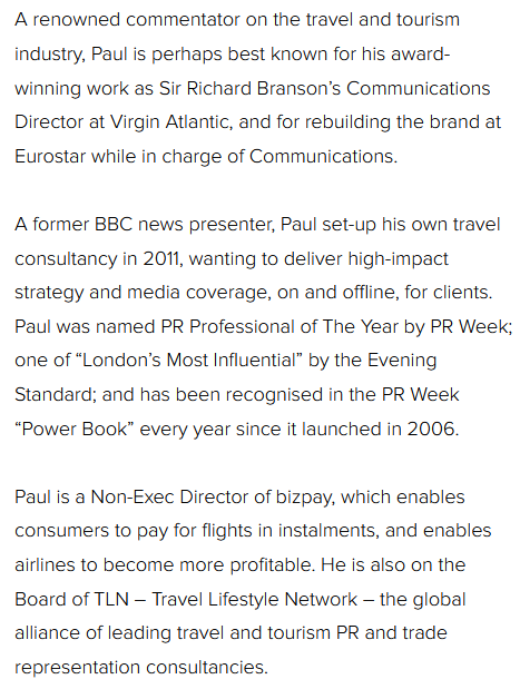Oh, you’re a PR agency for travel firms.  https://www.pc.agency/about-us/&nbsp;And your qualifications? Lots of PR and comms for travel firms, mates with people at the BBC (hmm), and works for a firm that makes money when people book holidays…