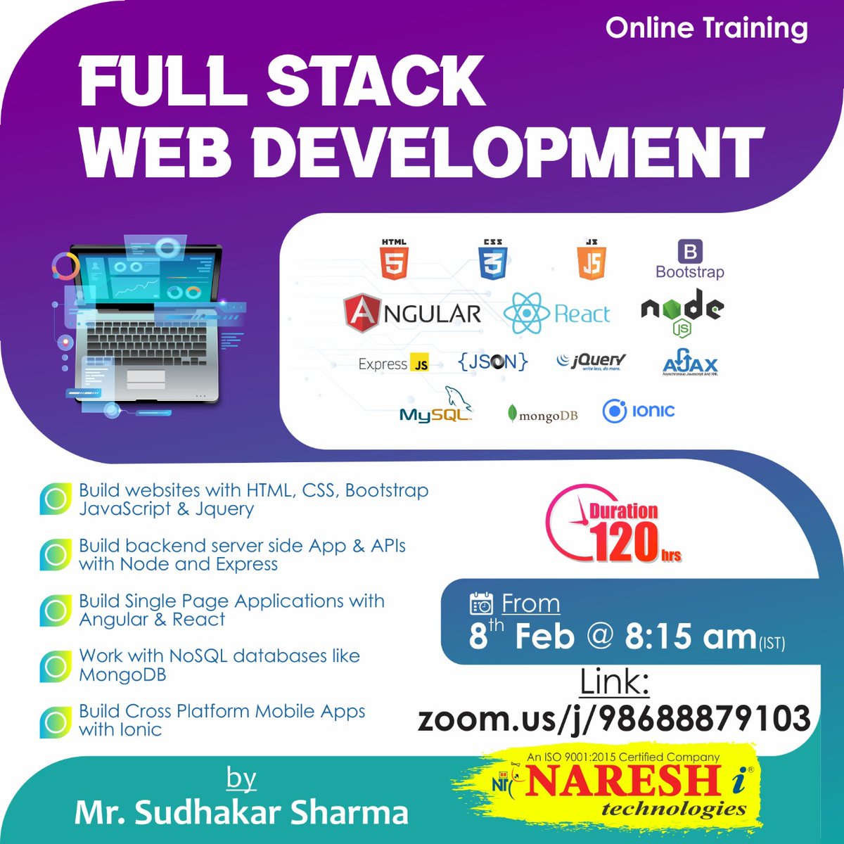 nareshitech's tweet image. ✍️Enroll Now: zcu.io/sdyP
👉Attend Free Demo On Full Stack Web Development Online Training By Sudhakar Sharma.
📅Demo on: 8th February @ 08:15 AM (IST).
For More Details:
🌐Visit: zcu.io/YH9R
#Fullstackweb #development #IT #learnfromhome #career