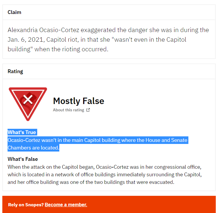 OverboostedOne's tweet photo. Snopes debunks itself on AOC lie:
#SnopesIsForDopes
#AlexandriaOcasioSmollett https://t.co/GLGwtKb69s