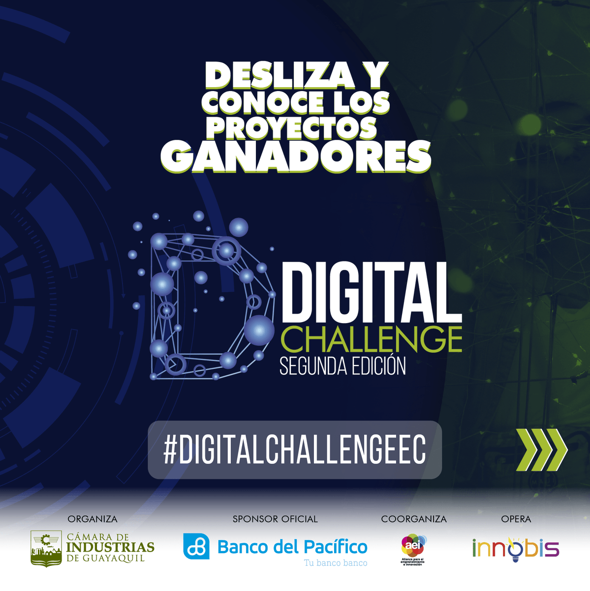 aeiecuador's tweet photo. Conoce a los ganadores del #DigitalChallengeEc 2da edición 🌟🚀 Más de 176 postulantes participaron. 👏🏻
1er lugar @FamilifyCorp
2do lugar @appcont
3er lugar @cognitiva_la
Felicitamos a todos los finalistas por su gran participación en el Pitch Day.
@BancoPacificoEC https://t.co/O4G5qyfSg2