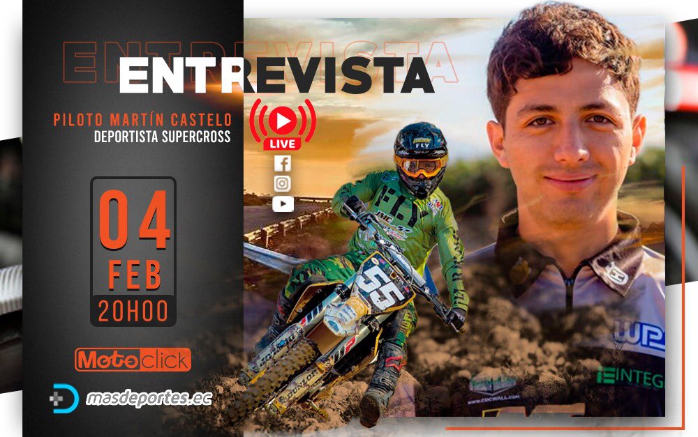 fabriciofloresm's tweet photo. #MOTOS Regresamos y con fuerza, esta noche 20:00 #MotoClick en vivo por las páginas oficiales de https://t.co/na59vKf4tA y MotoClick desde los estudios principales de #OnMediaEC .. con el gran Martin Castelo, un hispano que manda en EEUU 🇺🇸 https://t.co/VULkOFgi4J